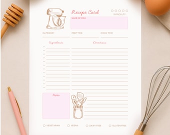 Bewerkbare receptkaartsjabloon Minimalistisch ontwerp afdrukbare, moderne sjabloon voor familiekookboek