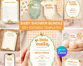 Little Cutie Baby Shower Bundle | Editable Canva Templates | Little Cutie Theme Invitations, Games, Signs & Decorations