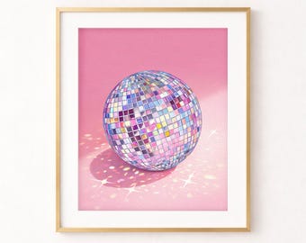 Impresión de bola de discoteca rosa / Decoración de apartamento femenino Y2K (Descarga digital)