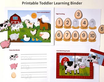 Libro imprimible de actividades de granja para niños pequeños / Libro imprimible de actividades tranquilas / Carpeta de actividades de aprendizaje / Actividades Montessori para niños pequeños / PDF preescolar