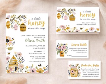 Little Honey Baby Shower Bundle Canva Template, Sweet As Can Bee Invitation Set, Honey Bee Shower, Mommy to Bee, Gender Neutral Baby Shower
