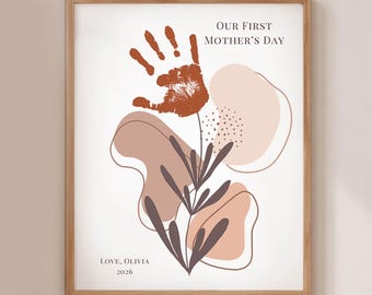 Our First Mother's Day Handprint Art Printable | Baby Handprint Art | Meaningful Mom Gift | New Mom Keepsake | Handprint Flower DIY