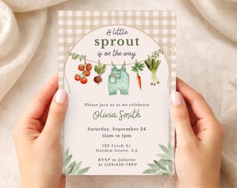 Locally Grown Baby Shower Invitation Template, Gardening Baby Shower Invite, Farmers Market Theme, A Little Sprout Baby Shower