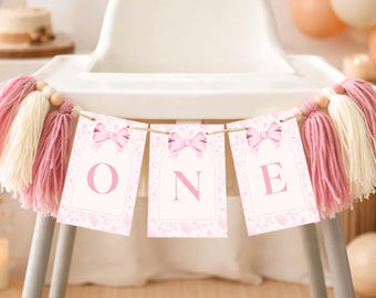Banner imprimible para trona / Banner para el primer cumpleaños de niña / Decoración para fotos de sesión de fotos con pastel / Banner con nombre personalizado