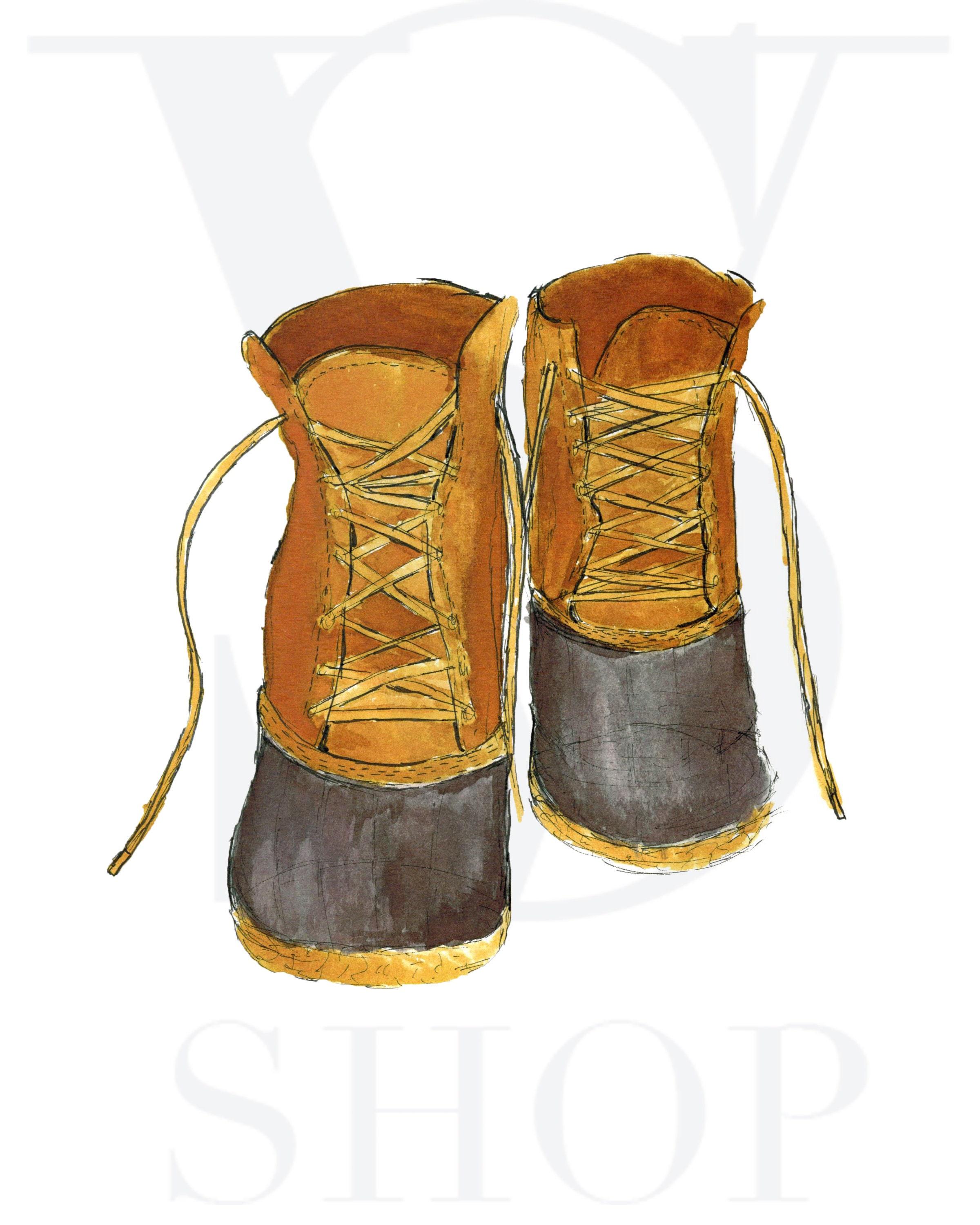 L.L. Bean Boot Watercolor Print Etsy