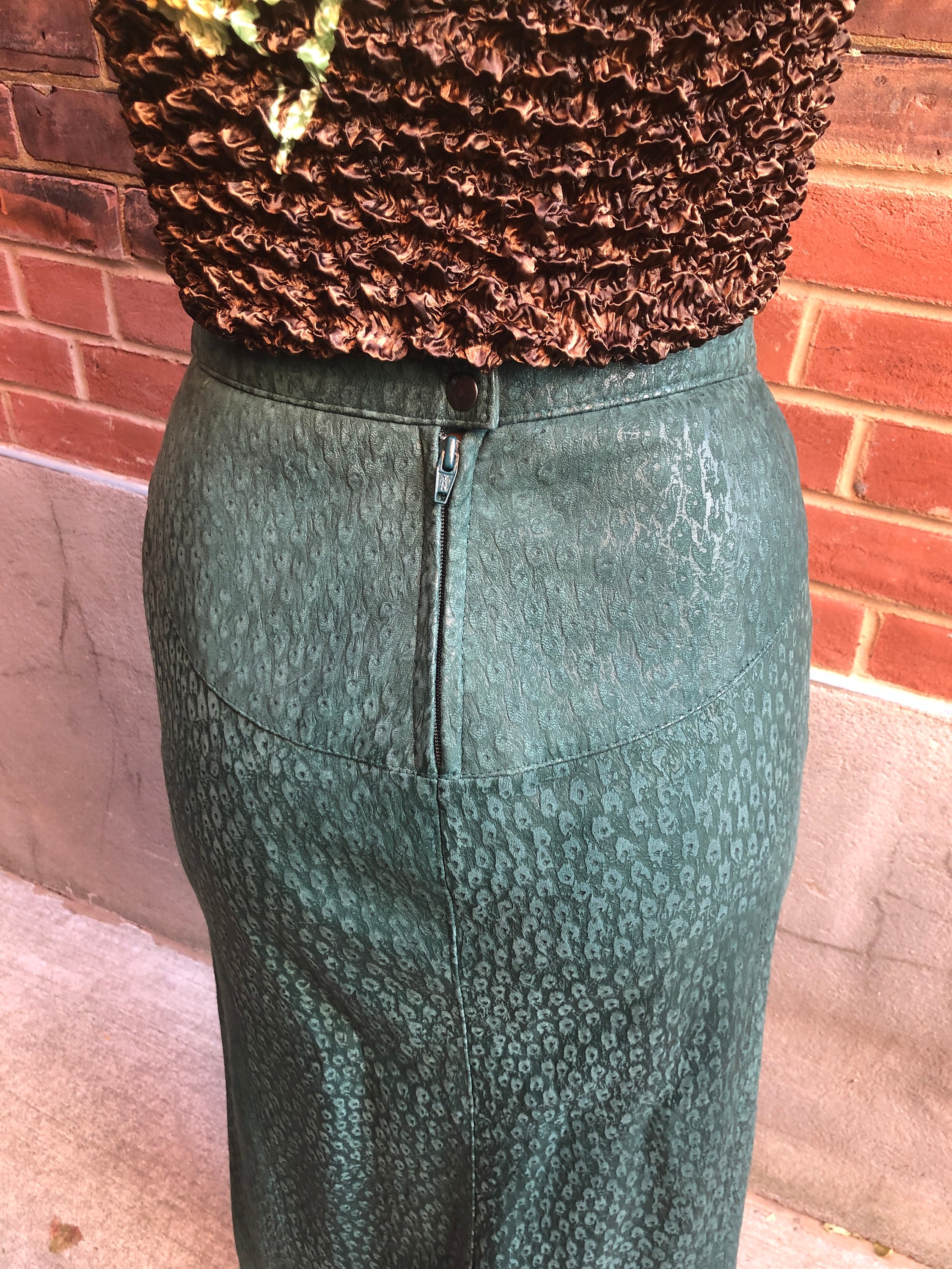 Vintage green leather skirt made in Canada 10 Etsy