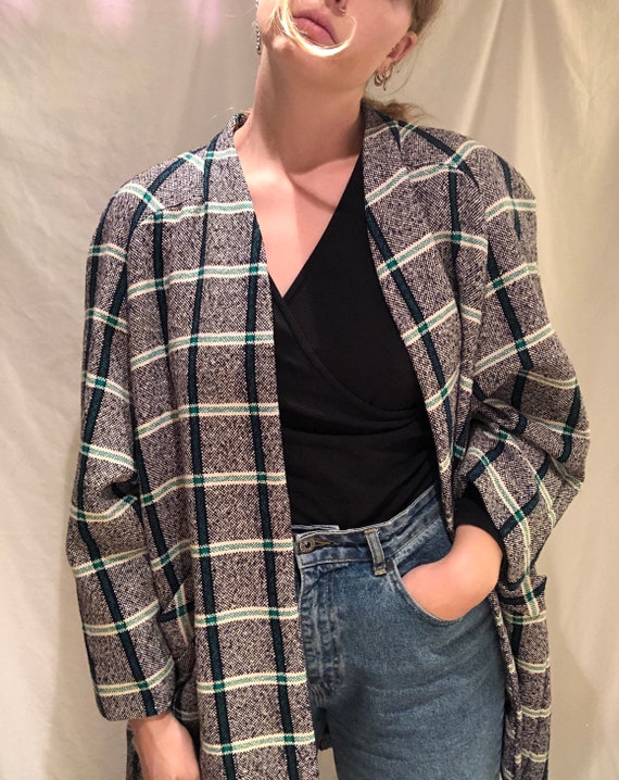 Vintage oversized plaid green blazer jacket