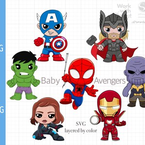5 Baby Superheroes Svg Baby Thor Svg Hulk Svg Iron Etsy