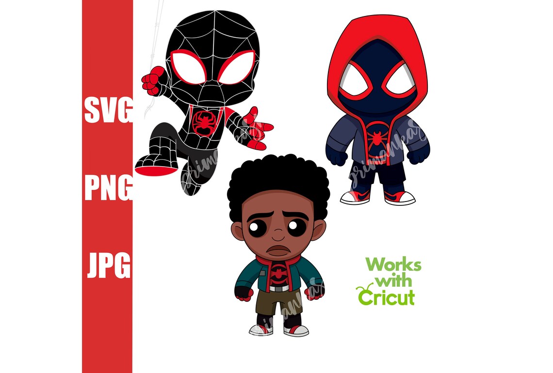 SVG 3 Chibi Spiderman Miles Morales svg into Spider verse | Etsy