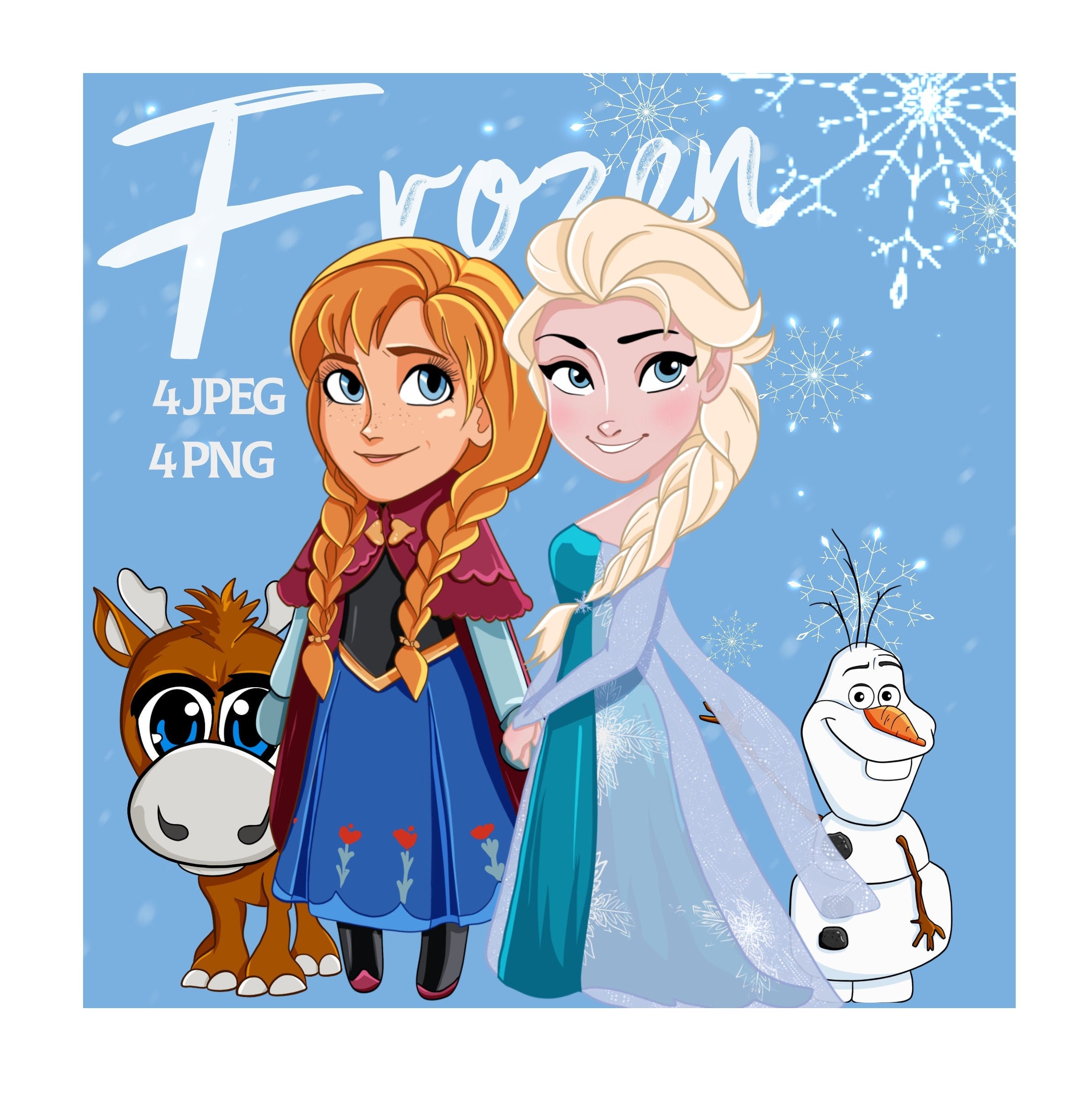 Frozen Png Clipart Cartoon Anna And Elsa Olaf Png Jpeg Etsy