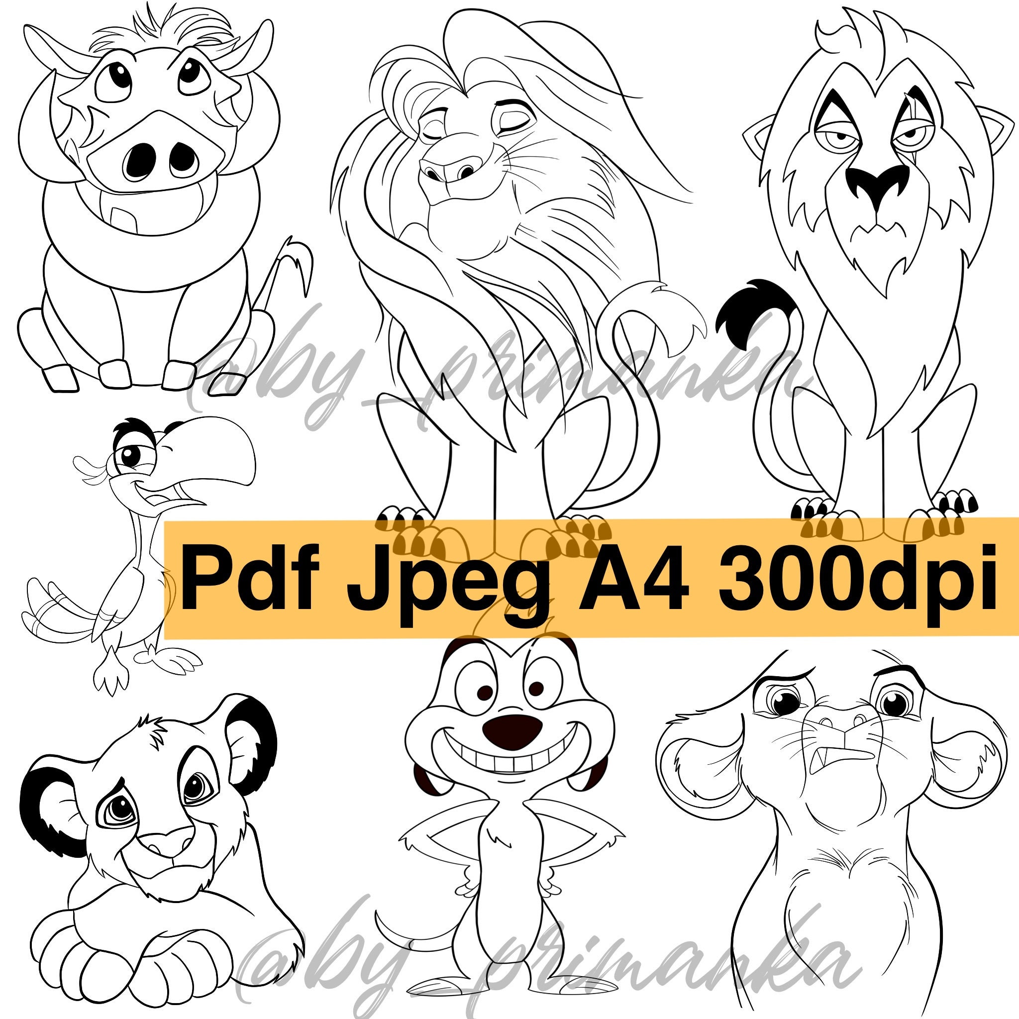 pdf coloring page lion king simba mufasa scar timon pumba etsy new zealand