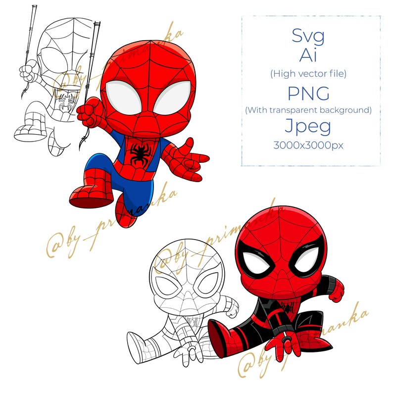 Download SVG Chibi Spider man 2 Cartoon characters Marvel Black | Etsy