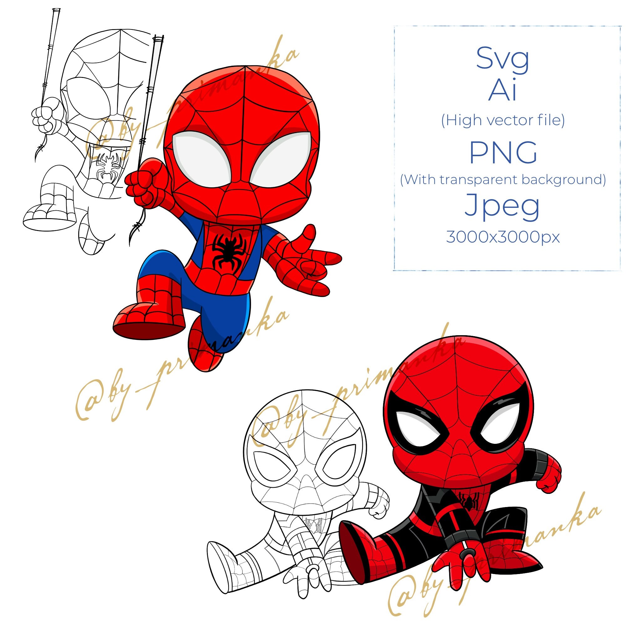 Svg Chibi Spider Man 2 Cartoon Characters Marvel Black Etsy