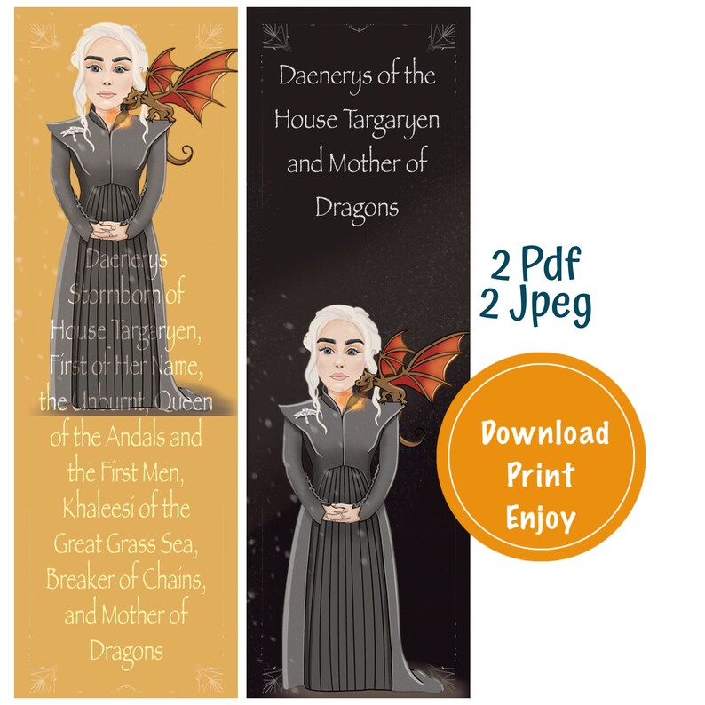 Game of thrones Bookmark Daenerys print bookmark download | Etsy