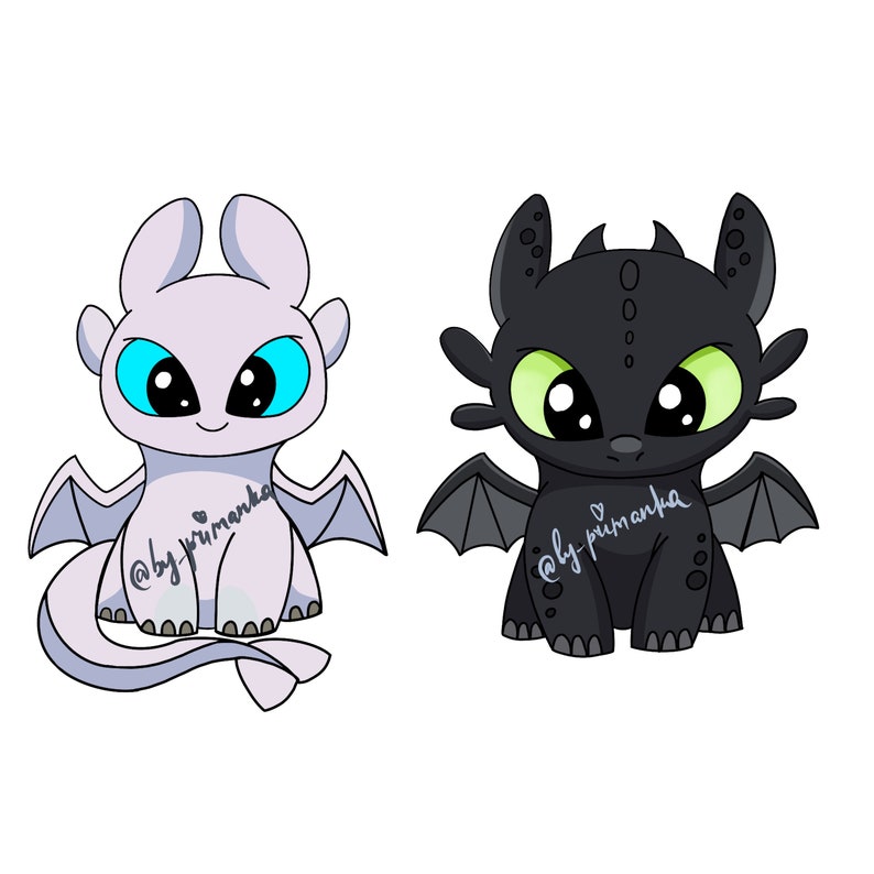 Toothless And Light Fury How To Train Your Dragon 3 Digital Clipart Coloring Dragonsline Art Cartoon Baby Dragons