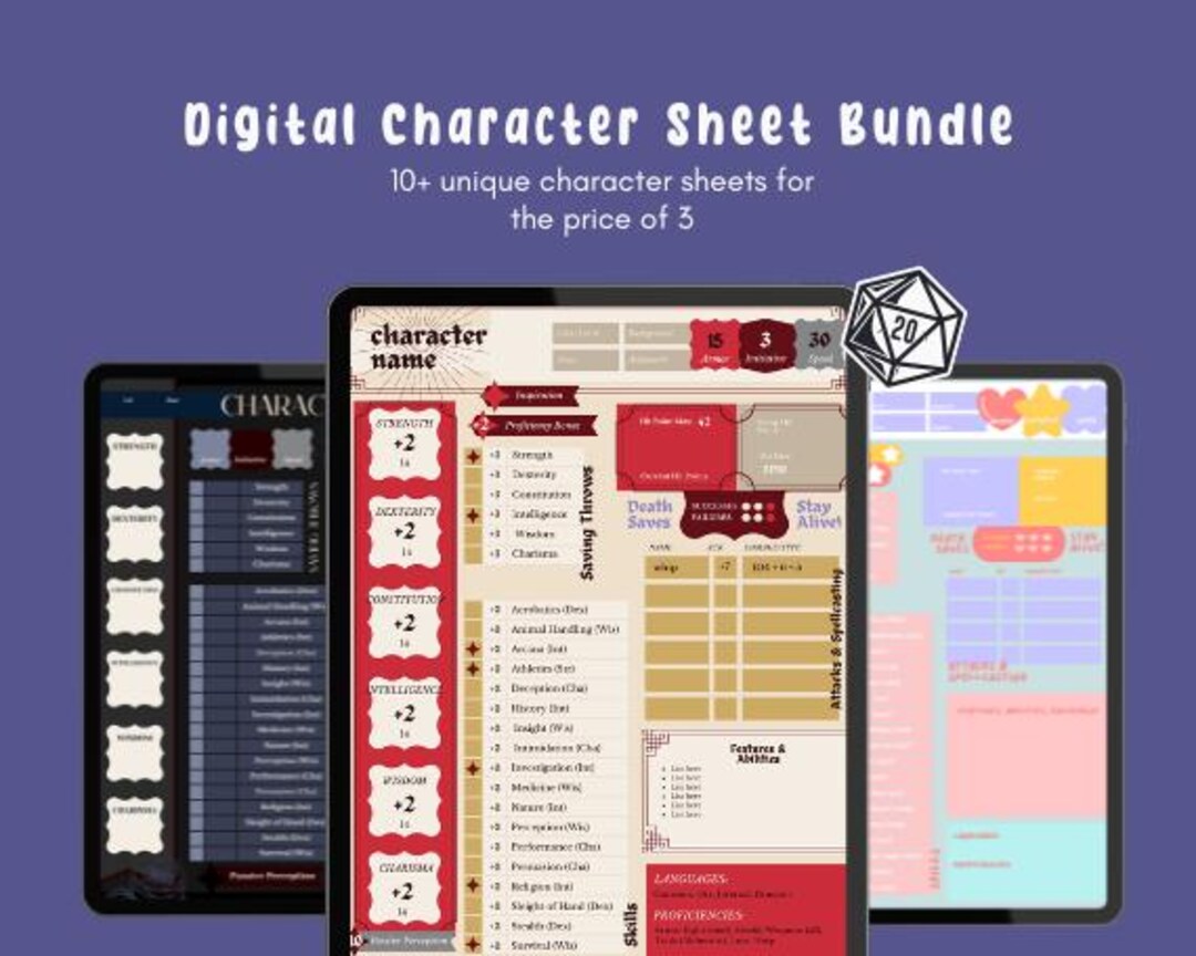 D D Character Sheet Bundle Digital Ipad Notability Goodnotes Etsy