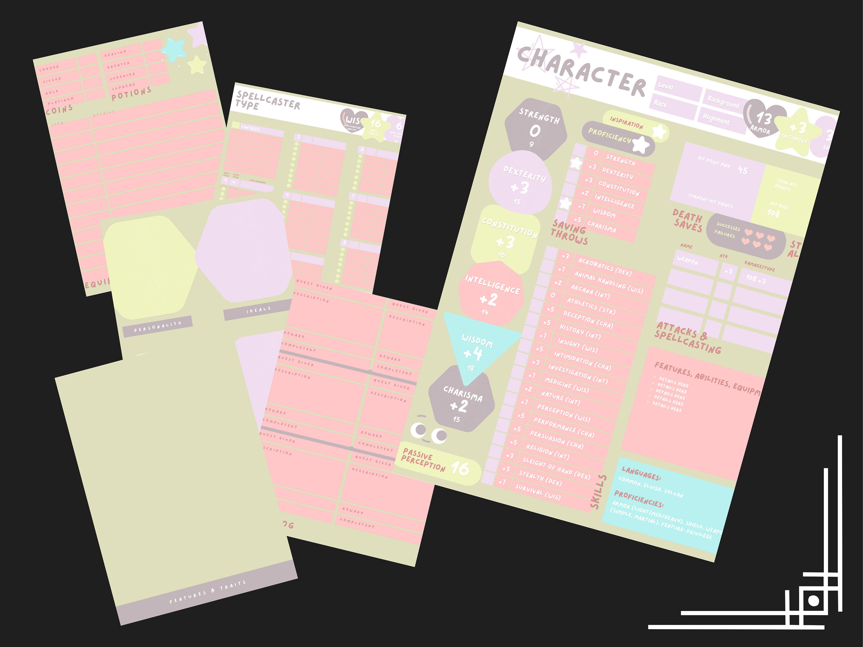 D D Character Sheet Bundle Digital Ipad Notability Goodnotes Etsy