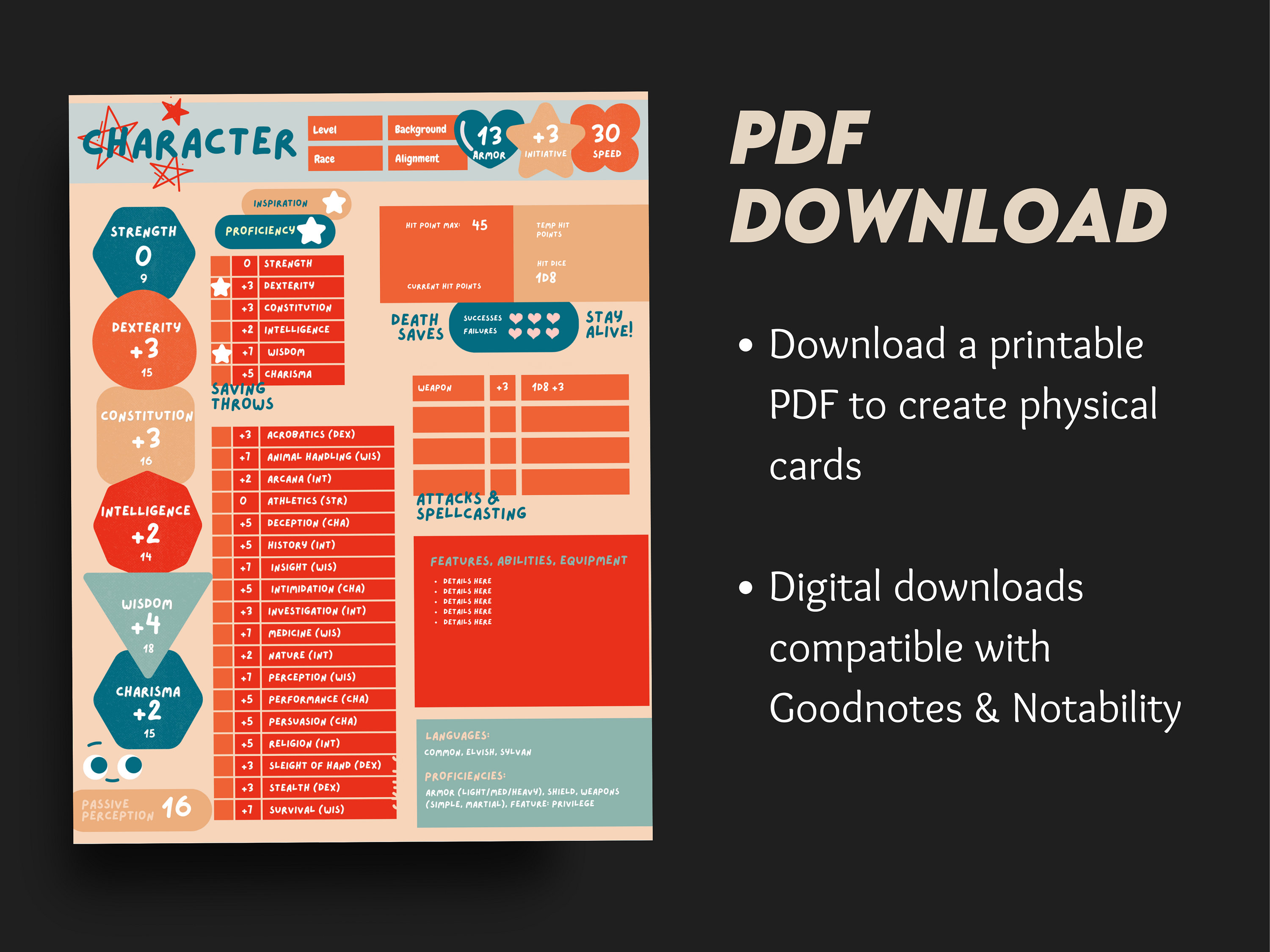 D D Character Sheet Bundle Digital Ipad Notability Goodnotes Etsy