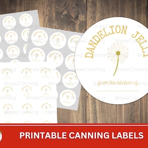 Dandelion Jelly Printable canning jar labels, Round labels for canning jar lids or mason jar sides.  Use as canning gift tags.