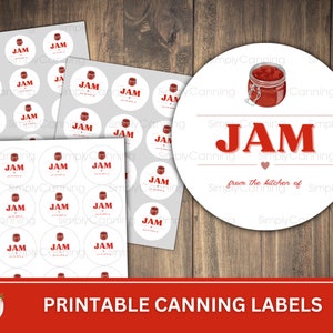 Jam Printable canning jar labels, Round labels for canning jar lids or mason jar sides.  Use as canning gift tags.