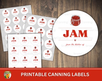 Jam Printable Canning Labels: Round Mason Jar Lid Stickers (Digital Download)
