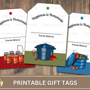 Happiness is Homemade Printable gift tags labels, Canning tools design with bright cheery design. Canning gift tags. image 4