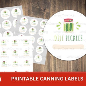Dill Pickles Printable canning jar labels, Round labels for canning jar lids or mason jar sides.  Use as canning gift tags.