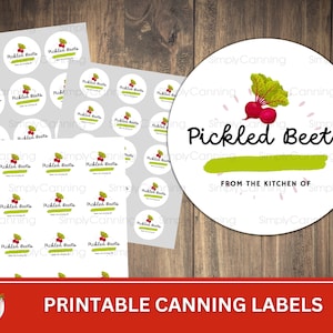 Pickled Beets Printable canning jar labels, Round labels for canning jar lids or mason jar sides.  Use as canning gift tags.