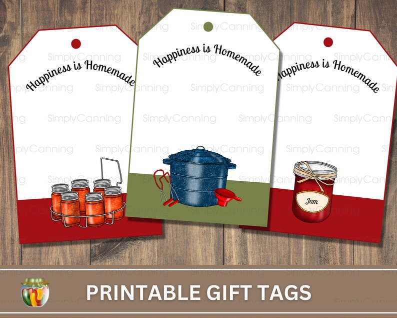 Happiness is Homemade Printable gift tags labels, Canning tools design with bright cheery design. Canning gift tags. image 6
