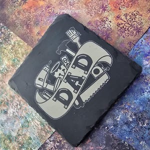 Dad’s Toolbox Coaster | Custom Engraved Slate | Unique Gift for Him | Workshop Decor | Father’s Day Gift |  DIY Enthusiast | Free Shipping