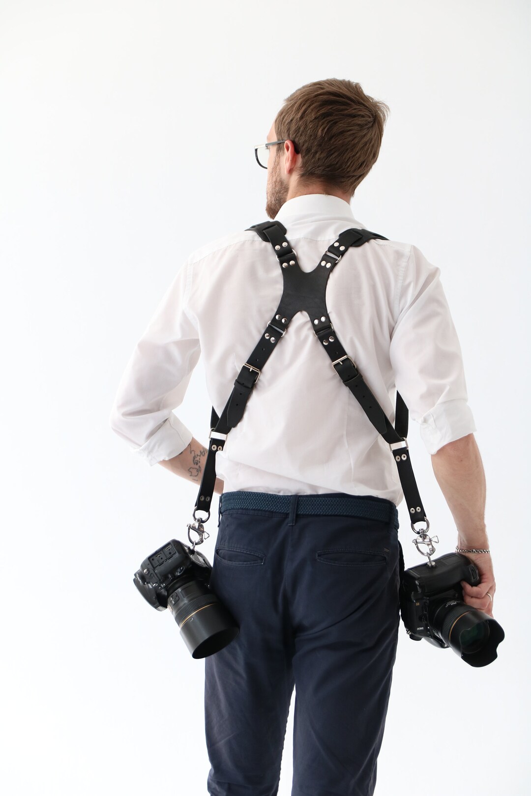 Leather Camera Strap for 2 Camera, Dual Camera Lather Strap, Double ...