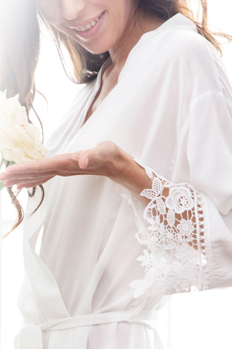Dafne White Cotton Lace Bridal Robe Bride Robes Cotton Etsy