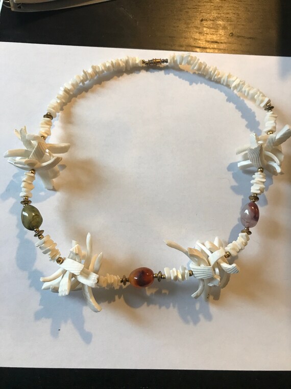 White Seashell & Multicolored Bead Necklace - image 1