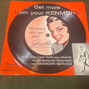 Vintage Sears Kenmore advertising item.  &quot;Get More from your Kenmore, This record tells you how!&quot;