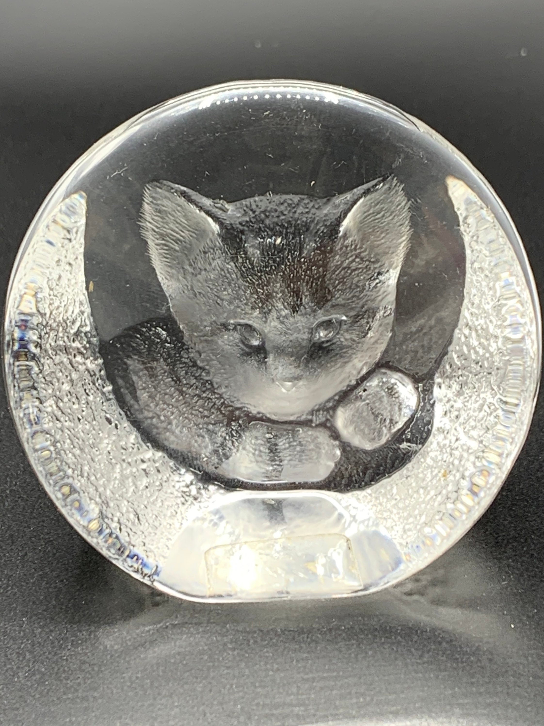 MATS JONSSON クリスタル 猫　レリーフ Mats Jonasson Cat - Etsy