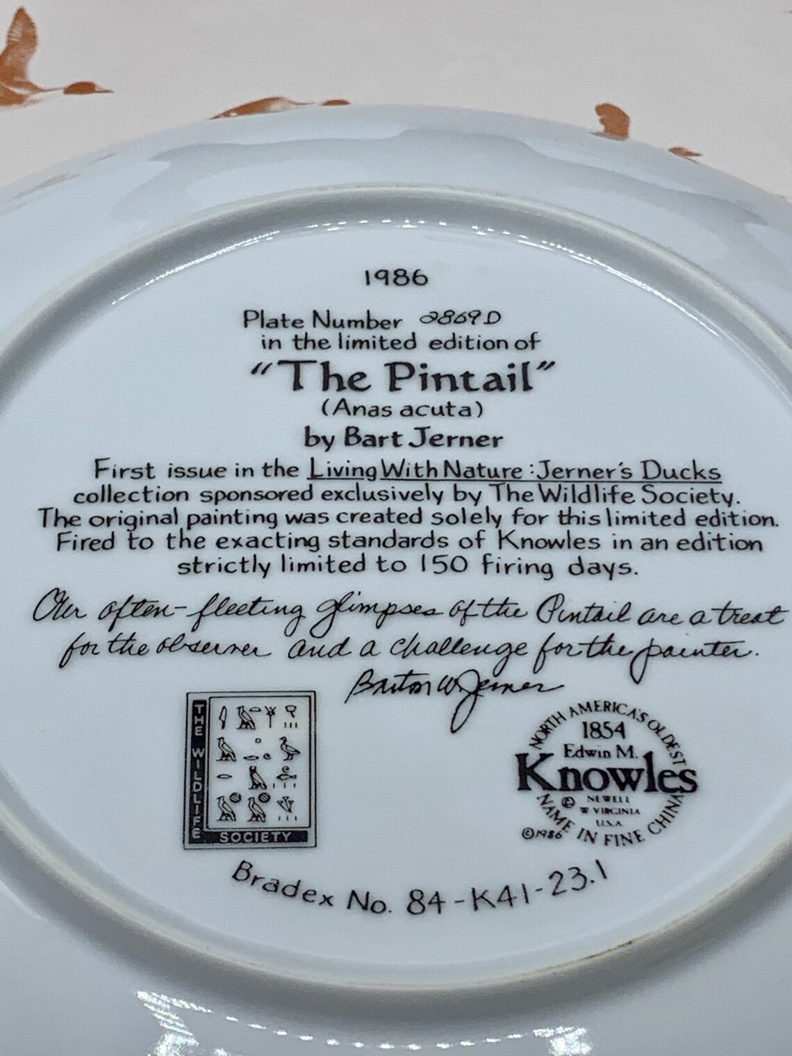 Beautiful Collectors Plate From 1986 the Pintail by Bart Etsy