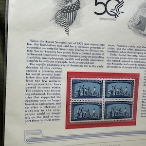 Amerikanische Gedenkmarken / USPS Briefmarken - Soziale Sicherheit.  1985 Postdienst der Vereinigten Staaten von Amerika. 4 22 Cent Briefmarken. Versiegelt.