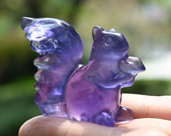 2'' Natural Carved Purple fluorite Squirrel，Quartz crystal，Crystal decor，Crystal squirrel，Healing stone，Crystal healing，Crystal ornament 1PC