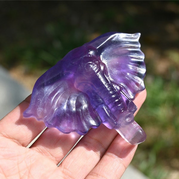 3" Natural Purple fluorite Carved Elephant，Crystal Skull，Elephant Carving，Home Decor，Crystal Collect，Crystal Gifts 1PC