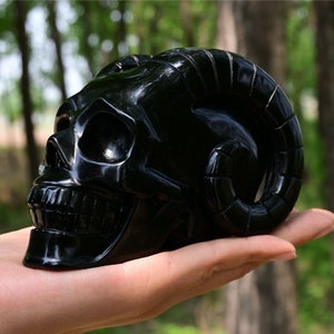 4.7&#39;&#39; Natural Hand Carved Obsidian skull，Sheep skull，crystal skull, quartz crystal，BirthdayGift，crystal carved，crystal skull，Reiki healing