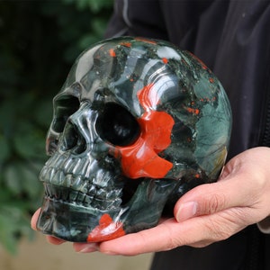 5.91LB Natural Carved Pierced Blood stone skull，carved skull，Natural Quartz，Crystal skull，Quartz crystal，Crystal healing stone SL-406