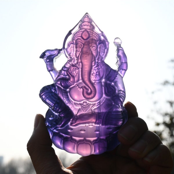 4.3'' Natural Hand Carved Fluorite Ganesha skull，Crystal carved Ganesha skull，Quartz Crystal，Christmas gift，healing stone