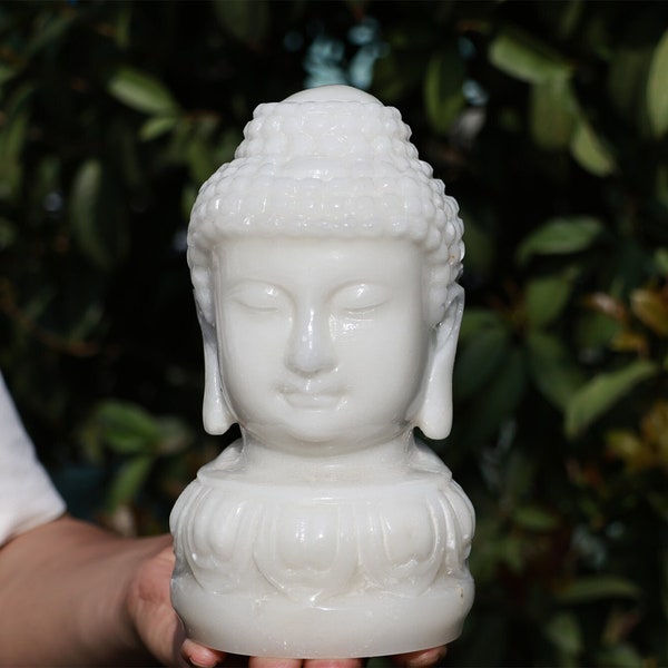2,1 kg Natürliche Handgeschnitzte Weiße Jade Buddha, Kristall Buddha, Quarzkristall, Geburtstagsgeschenk, Kristallverzierung, Kristallheilung,