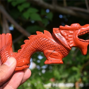 5&#39;&#39; Natural carved Red jasper dragon，Quartz crystal，China dragon，Crystal dragon，Crystal ornament，Home Decor，Crystal Present，healing 1PC