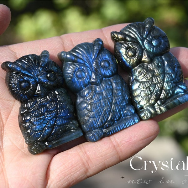 1.2'' Natural Carved Labradorite OWL，Crystal gift，Crystal pendant，Quartz crystal，OWL skull，Crystal animal，Crystal healing