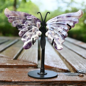 3.2&#39;&#39; A pair Natural Dream amtehyst Butterfly Wing，Birthday present，Quartz crystal，Crystal Wing，Reiki Healing  + free stand 1PC