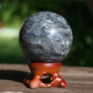 50mm Natural Dark Jade Sphere: Hand Carved Crystal Healing Ball