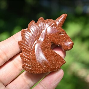 Carved Red Gold Sand Unicorn Skull: Crystal Healing (2 Inch)
