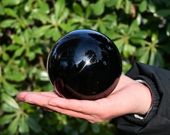100mm+ Natural Obsidian Ball,Quartz Crystal Ball，Crystal sphere,Polishing Obsidain ball by hand，Crystal Healing Divination ball Gift 1PC