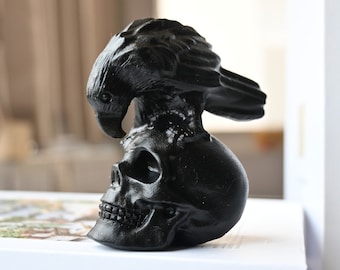 2.5'' Natural Carved Obsidian crow skull，Crystal crow skull, Quartz crystal，crow carving，Christmas present，Crystal ornament，Crystal healing